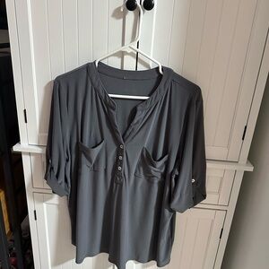 Anne Klein Charcoal Button-Up Blouse